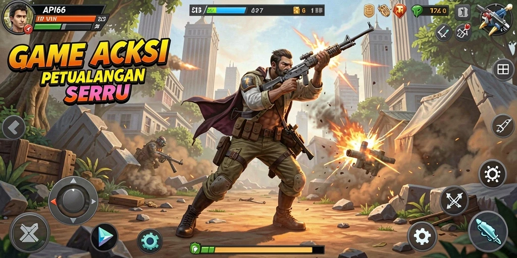 Screenshot utama API66 menampilkan aksi seru dalam gameplay aksi yang menantang.