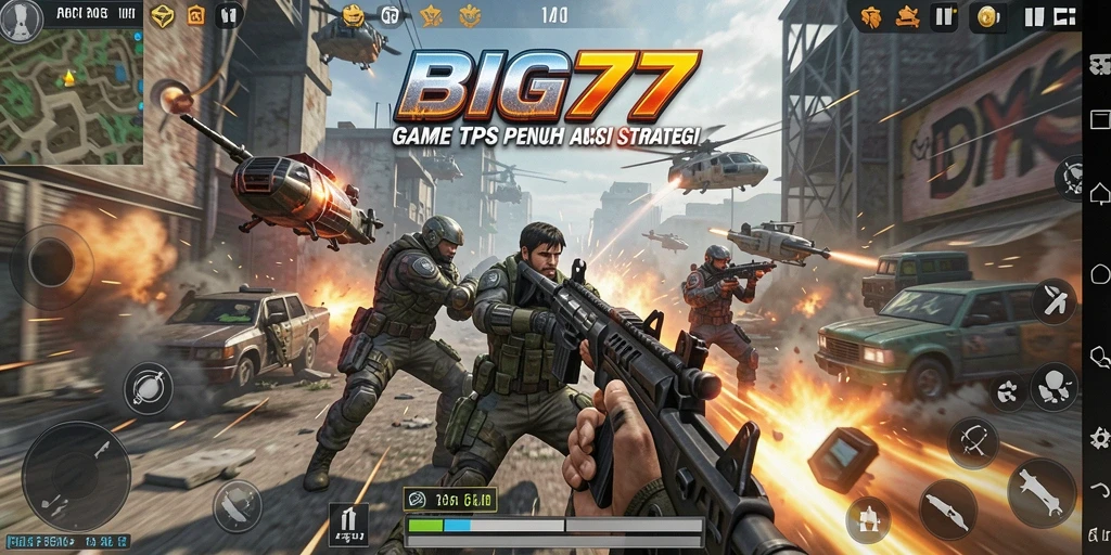 Screenshot gameplay intens dari BIG77 yang memamerkan aksi TPS.