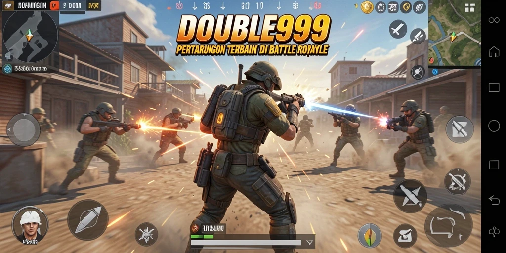 Tampilan adrenaline tinggi dari gameplay Battle Royale DOUBLE999.