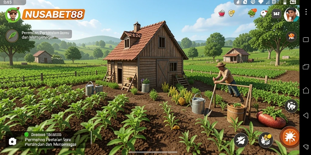 Screenshot NUSABET88 menampilkan keseruan berkebun dan merawat hewan.