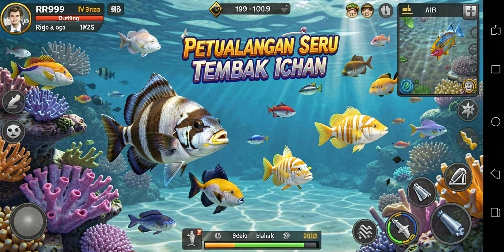 Tampilan aksi seru dalam permainan tembak ikan RR999.