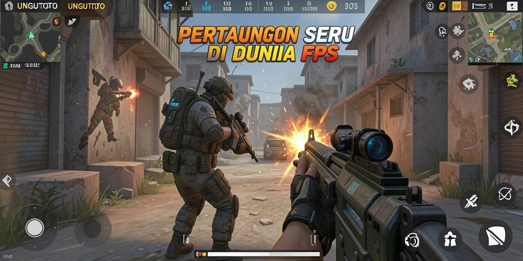 Screenshot UNGUTOTO menampilkan aksi menembak intens dan grafik yang menakjubkan.
