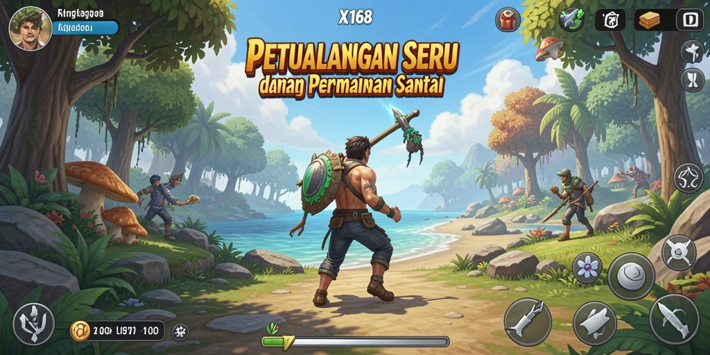 Tangkapan layar permainan X168 menampilkan aksi seru dan karakter penuh warna.